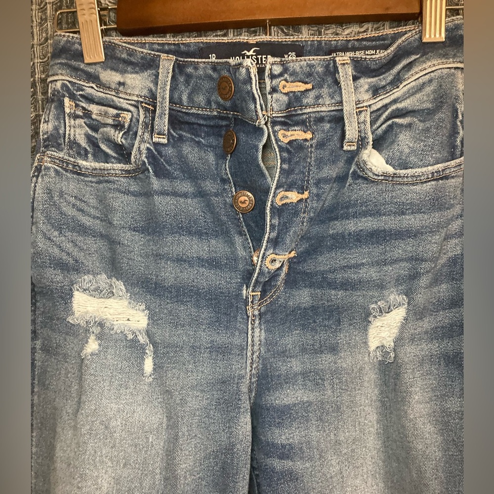 Women's Blue Distressed Mom Jeans - Picture 4 of 16